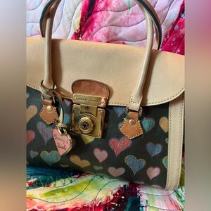 Dooney & Bourke Heart Print Satchel in Tan and Multicolor